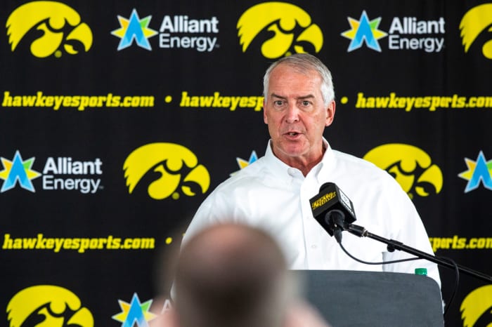 Iowa athletics director Gary Barta answers a question during Monday's press conference. (Joseph Cress/Iowa City Press-Citizen for USA Today Sports)